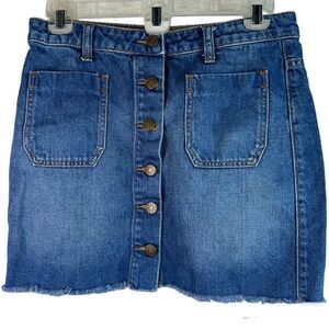 BDG Button Front Mini Medium Wash Blue Denim Skirt Women's Size S